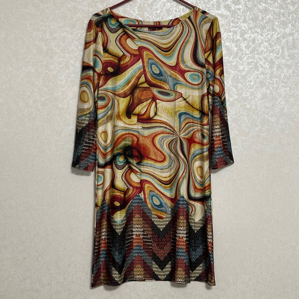 Isle by Melis Kozan Psychedelic Swirl Sheath Dress Abstract Boho Multi Color S
